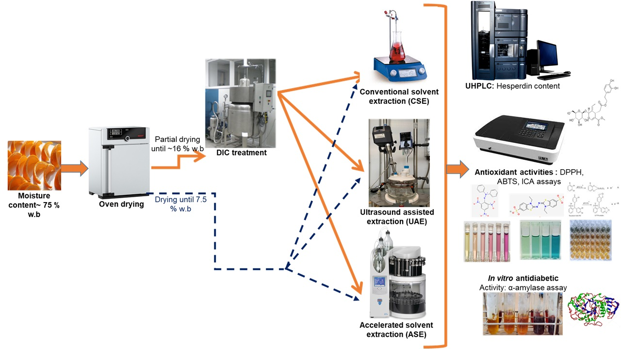 Intensifying Effect of Instant Controlled Pressure Drop (DIC) Pre-Treatment on Hesperidin Recovery from Orange Byproducts: In Vitro Antioxidant and Antidiabetic Activities of the Extracts